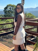 Conjunto Verona Nude Feminino Colete e Saia Luxo em Tricot