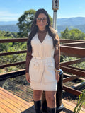 Conjunto Verona Nude Feminino Colete e Saia Luxo em Tricot