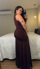 Vestido Laila Longo com Fenda Lateral