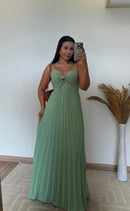Vestido Thay Liso - Crepinho Plissado Liso