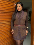 Conjunto Chiara Marrom Feminino Tricot Premium Casaco e Saia